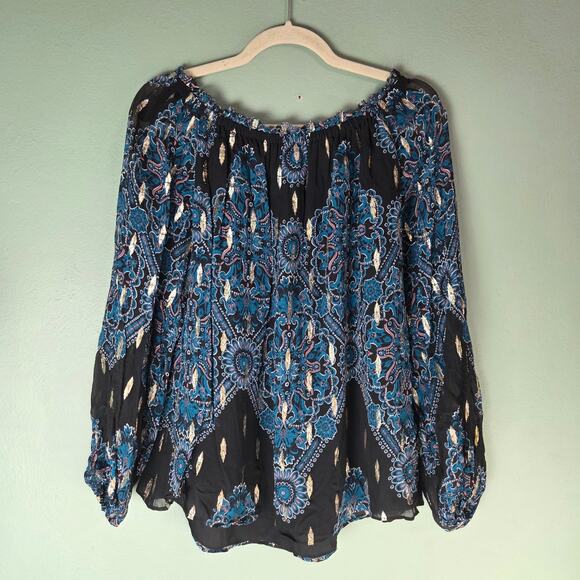 White House Black Market Womens Multicolor Moroccan Tile Clip Dot Blouse Top XL - Picture 2 of 6